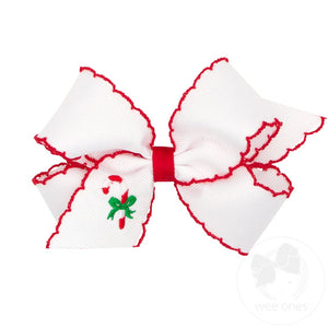 KING Grosgrain Hair Bow Moonstitch Edge-Holiday Themed Embroidery