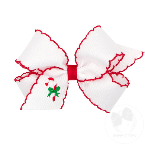 KING Grosgrain Hair Bow Moonstitch Edge-Holiday Themed Embroidery