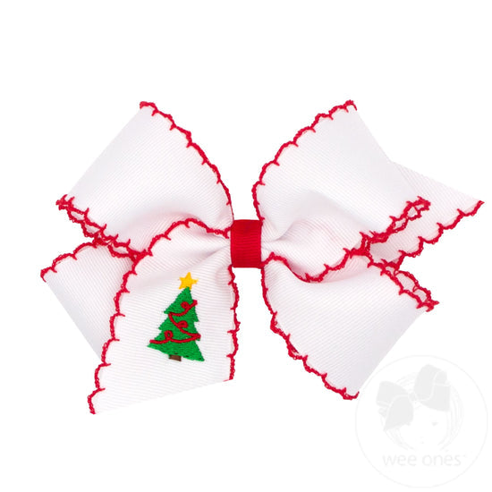 KING Grosgrain Hair Bow Moonstitch Edge-Holiday Themed Embroidery