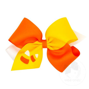 King Tri-colored Grosgrain Bow with Candy Corn Embroidery
