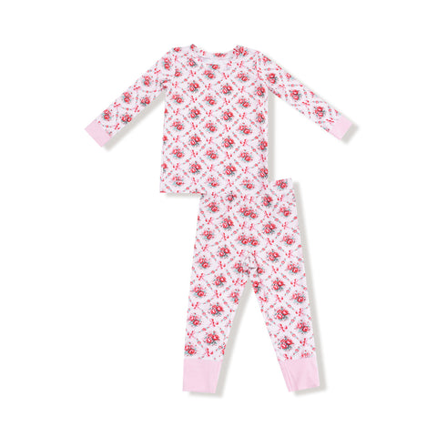 Rose Bow Lattice  Long Sleeve Loungewear Set