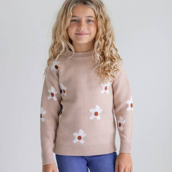 Beige Flower Crew Neck Sweater