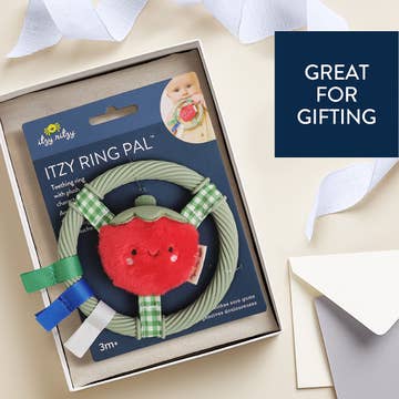 Itzy Ring Pal™ - Teething Ring with Plush Character - Red Tomato