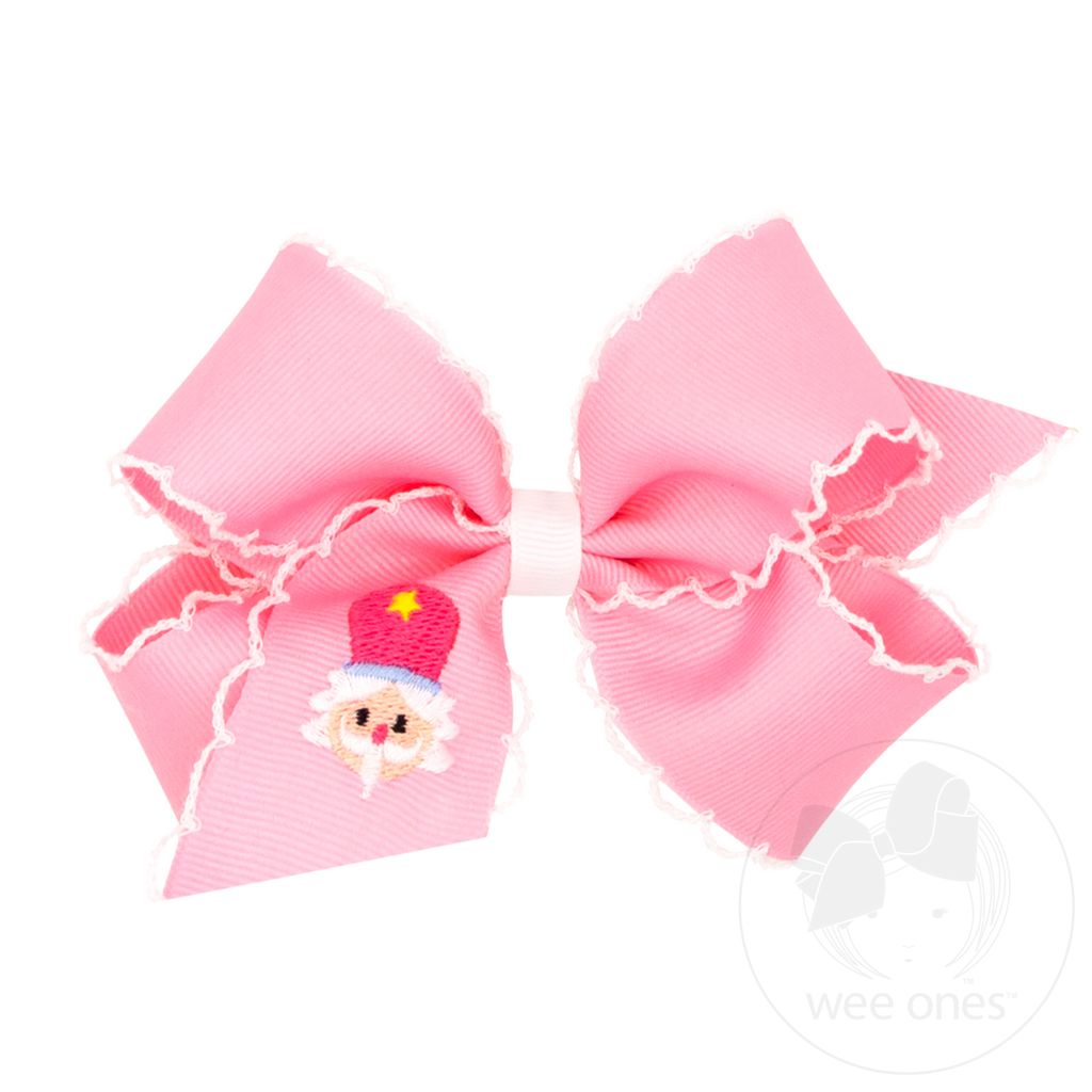 Nutcracker Pink Medium Moonstitch Embroidered Bow