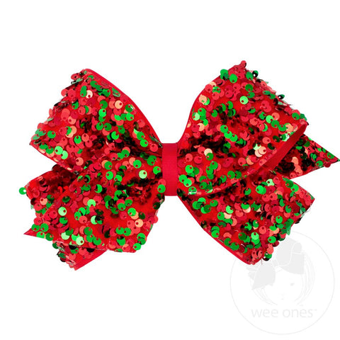 Red and Green Velvet Sequin Overlay King Bow