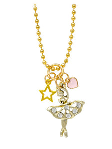 Ballerina Heart & Stars Gold Charm Necklace