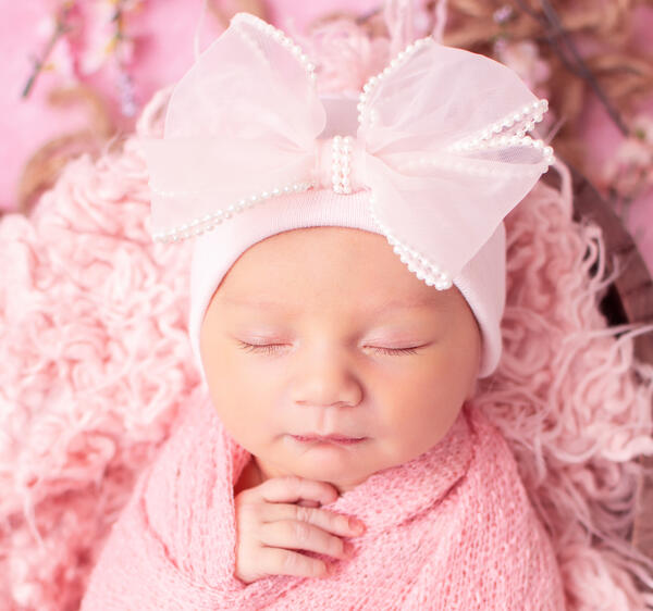 Pink Chiffon Pearl Bow Hospital Hat