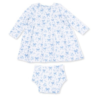 Blue Bows And Flowers - Simple Dress And Bloomer