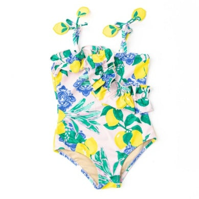 Santorini Citrus Ruffle One Piece