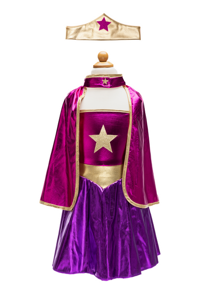 Great Pretenders Superhero Star Dress, Cape & Headpiece - Magenta/Purple