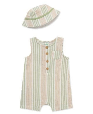 Stripe Guaze Romper and Hat Set