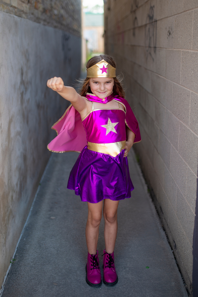 Great Pretenders Superhero Star Dress, Cape & Headpiece - Magenta/Purple