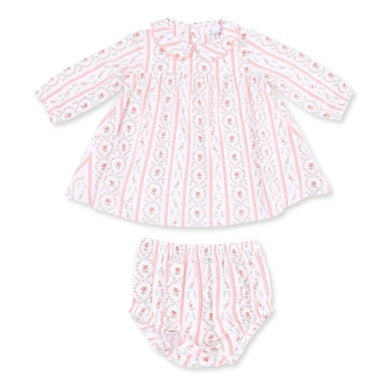 Marnie Rosebud Stripe - Long Sleeve Petal Collar Dress And Bloomer