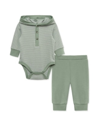 Green Stripe Hooded Bodysuit and Pant Set