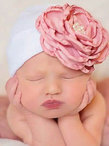 Silk Rose with Pearls Newborn Hat