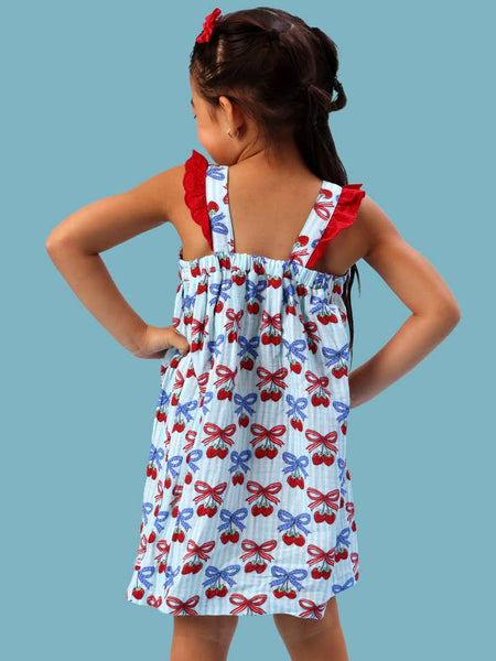 Berries & Bows Cotton Gauze Flutter Bow Woven Dress