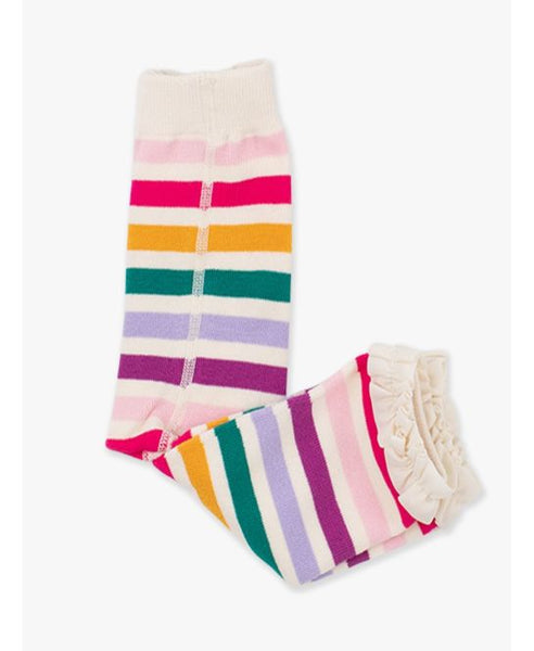 Colorful Rainbow Stripe Patterned Footless Ruffle Tights