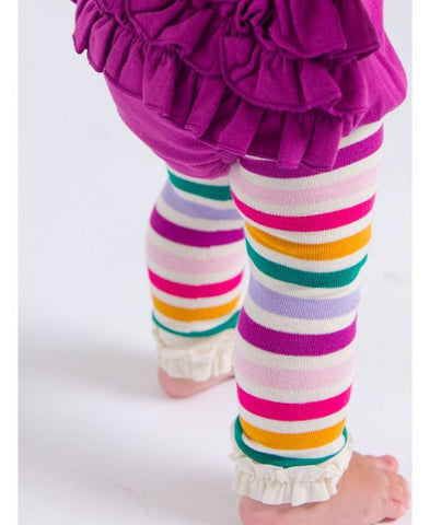 Colorful Rainbow Stripe Patterned Footless Ruffle Tights