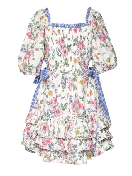 Striped Floral Dress w/ Side Cutouts