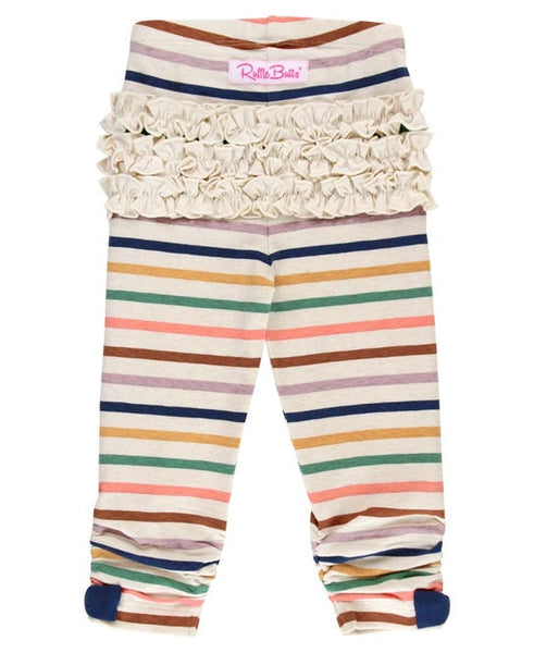 Navy Waffle-Knit Long Sleeve Top & Sunrise Rainbow Stripe Leggings