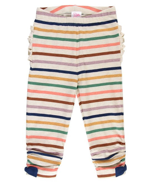 Navy Waffle-Knit Long Sleeve Top & Sunrise Rainbow Stripe Leggings