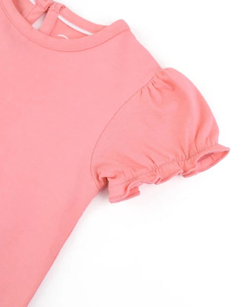 Bubblegum Pink Puff Short Sleeve Bodysuit & English Rose Bubble Knit Shorts Set