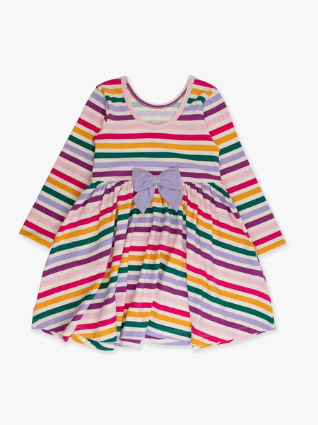 Colorful Rainbow Stripe Knit Long Sleeve Twirl Dress
