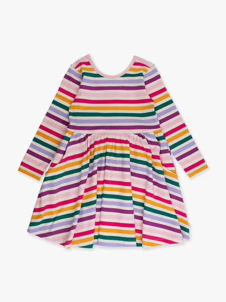 Colorful Rainbow Stripe Knit Long Sleeve Twirl Dress