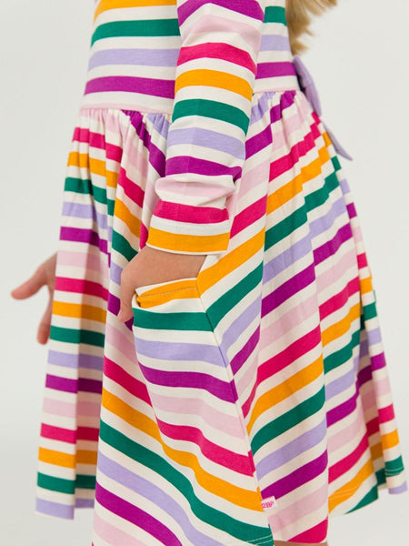 Colorful Rainbow Stripe Knit Long Sleeve Twirl Dress