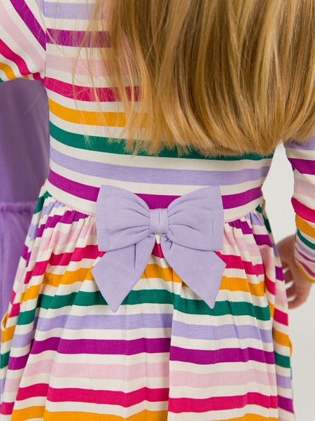 Colorful Rainbow Stripe Knit Long Sleeve Twirl Dress