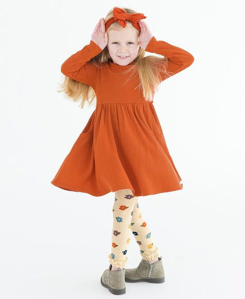 Rust Waffle Knit Long Sleeve Twirl Dress