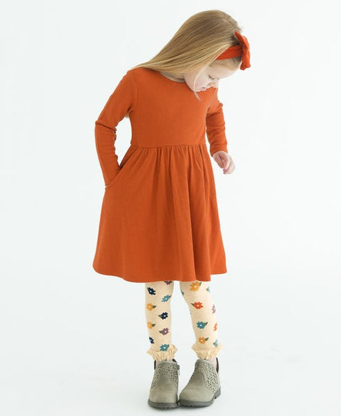 Rust Waffle Knit Long Sleeve Twirl Dress