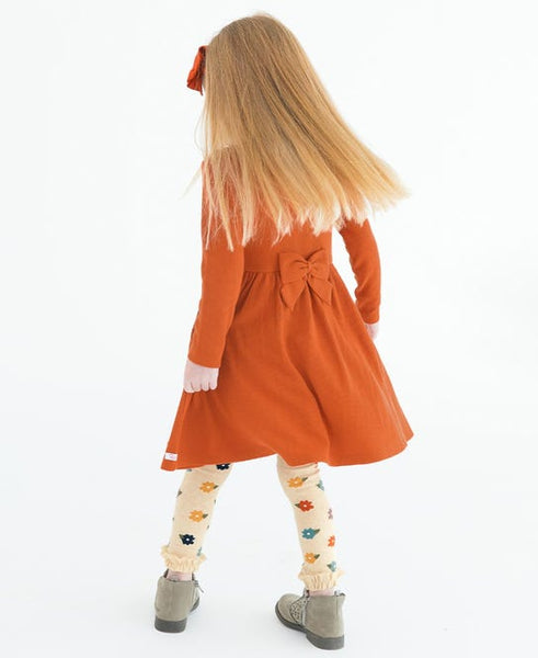 Rust Waffle Knit Long Sleeve Twirl Dress