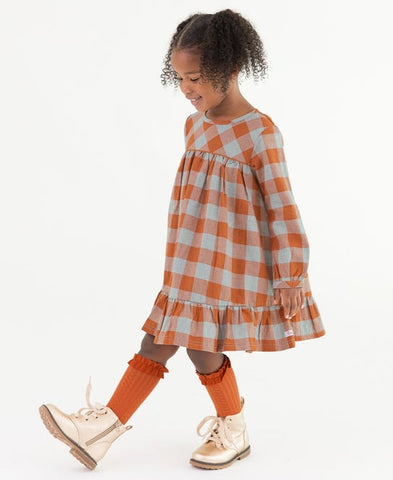 Hadlee Plaid Long Sleeve Ruffle Hem Dress