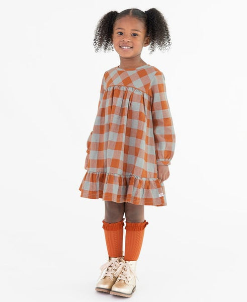 Hadlee Plaid Long Sleeve Ruffle Hem Dress