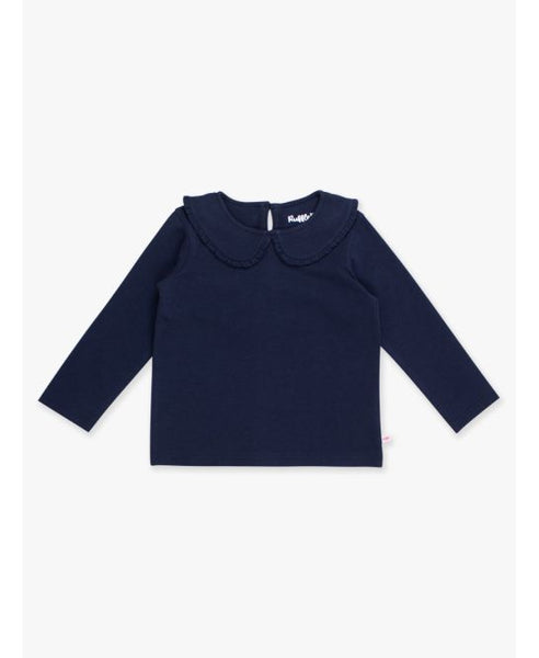 Dark Navy Knit Long Sleeve Ruffle Peter Pan Tee