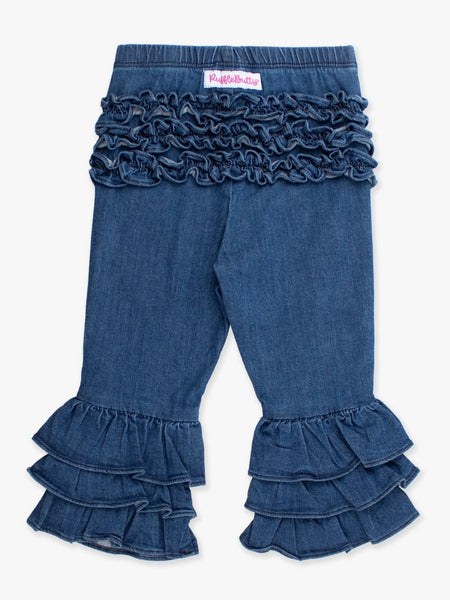 Medium Wash Denim Ruffle Flare Pants