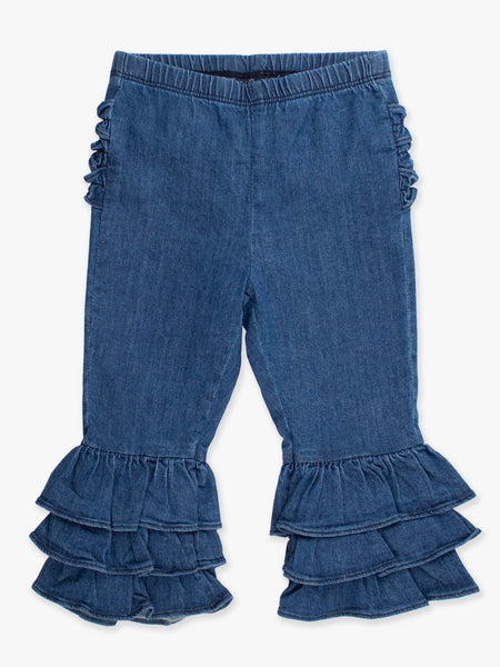 Medium Wash Denim Ruffle Flare Pants