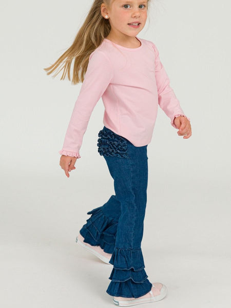 Medium Wash Denim Ruffle Flare Pants