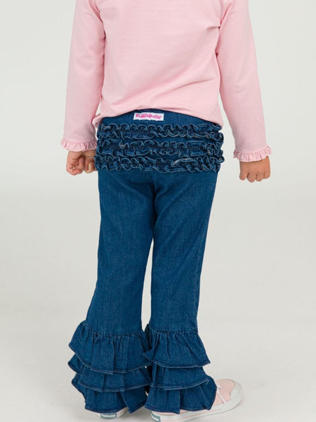 Medium Wash Denim Ruffle Flare Pants