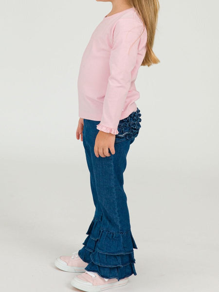 Medium Wash Denim Ruffle Flare Pants