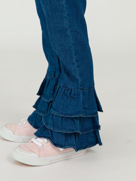 Medium Wash Denim Ruffle Flare Pants