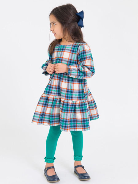 Peyton Plaid Woven Long Sleeve Tiered Twirl Dress