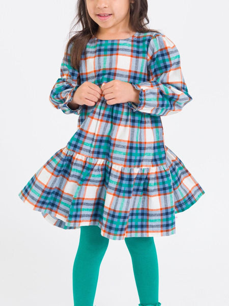Peyton Plaid Woven Long Sleeve Tiered Twirl Dress