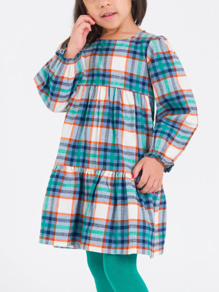 Peyton Plaid Woven Long Sleeve Tiered Twirl Dress