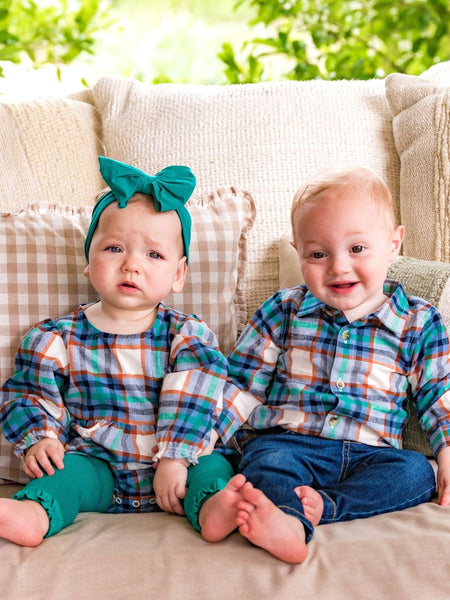 Peyton Plaid Woven Long Sleeve Bubble Romper