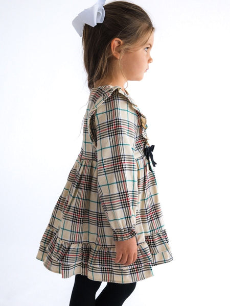 Tannen Woven Long Sleeve Waterfall Bow Dress