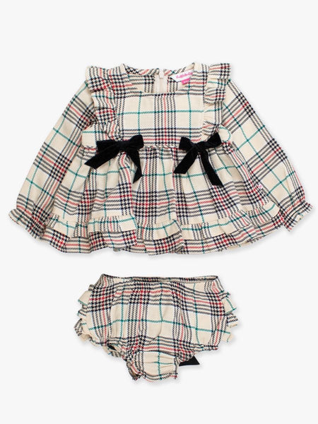 Tannen Woven Long Sleeve Waterfall Bow Swing Top & Bloomer Set