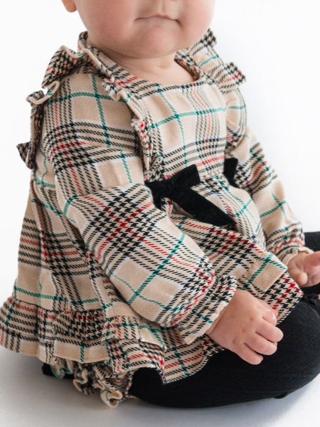 Tannen Woven Long Sleeve Waterfall Bow Swing Top & Bloomer Set