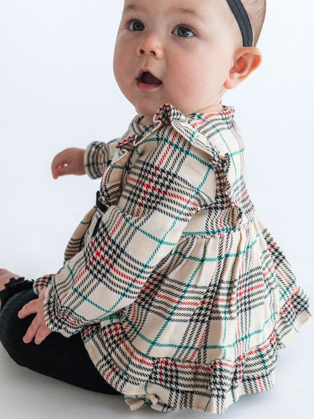 Tannen Woven Long Sleeve Waterfall Bow Swing Top & Bloomer Set